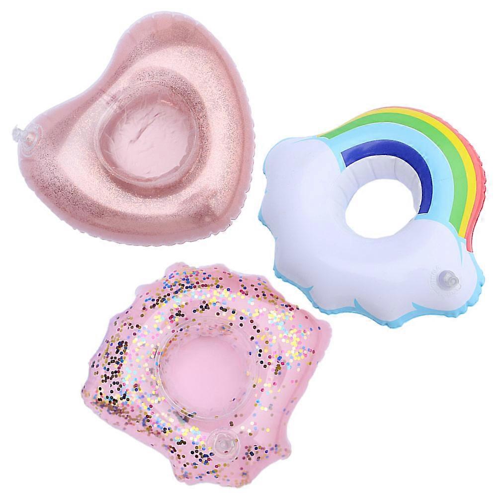 Inflatable Coasters Floating for Holding Cup 3Pcs Blue Sequin Design