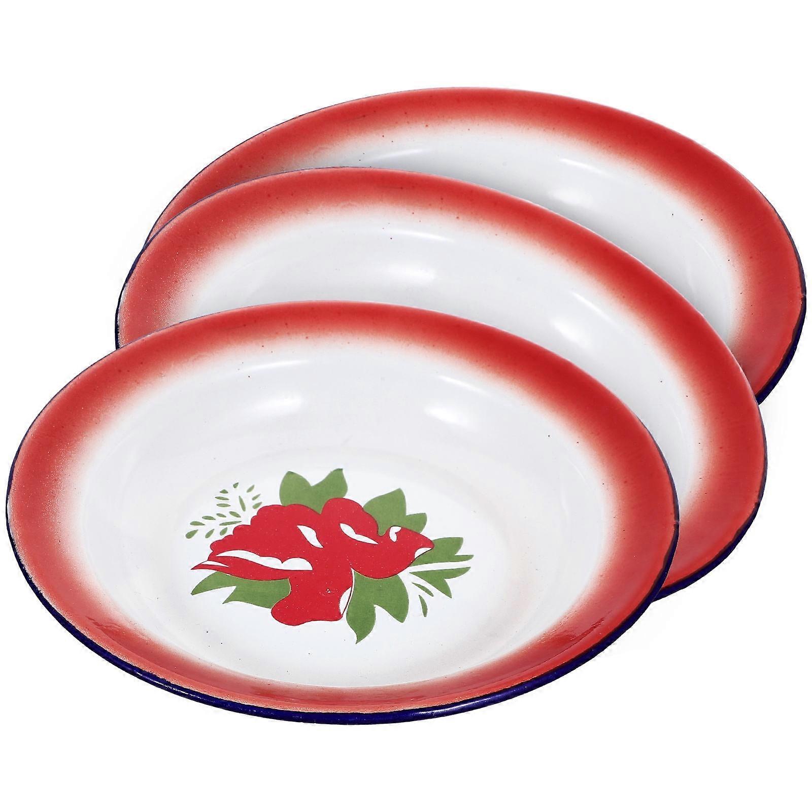 Round Shape Dinner Plate Enamel Assorted Color 3Pcs 7.9In