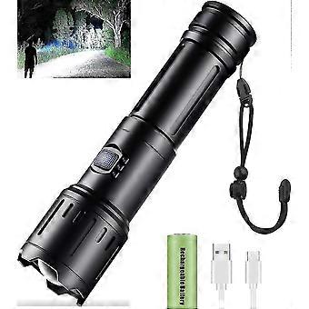 LED Flashlight: Super bright, rechargeable flashlight with zoom, powerful tactical flashlight with 26650 battery compatible with camping and everyday 