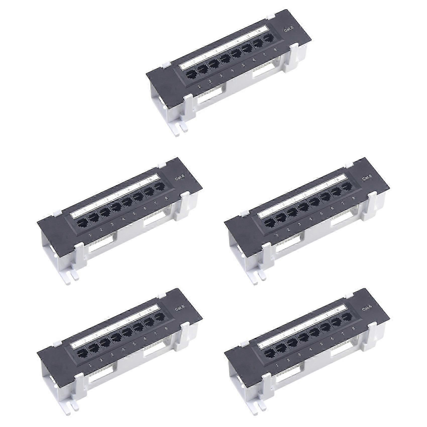 5X 8 Port Patch Panel for Cat. 6 Versatile Data Center Plastic Wall Mount for Computer Home QAQ