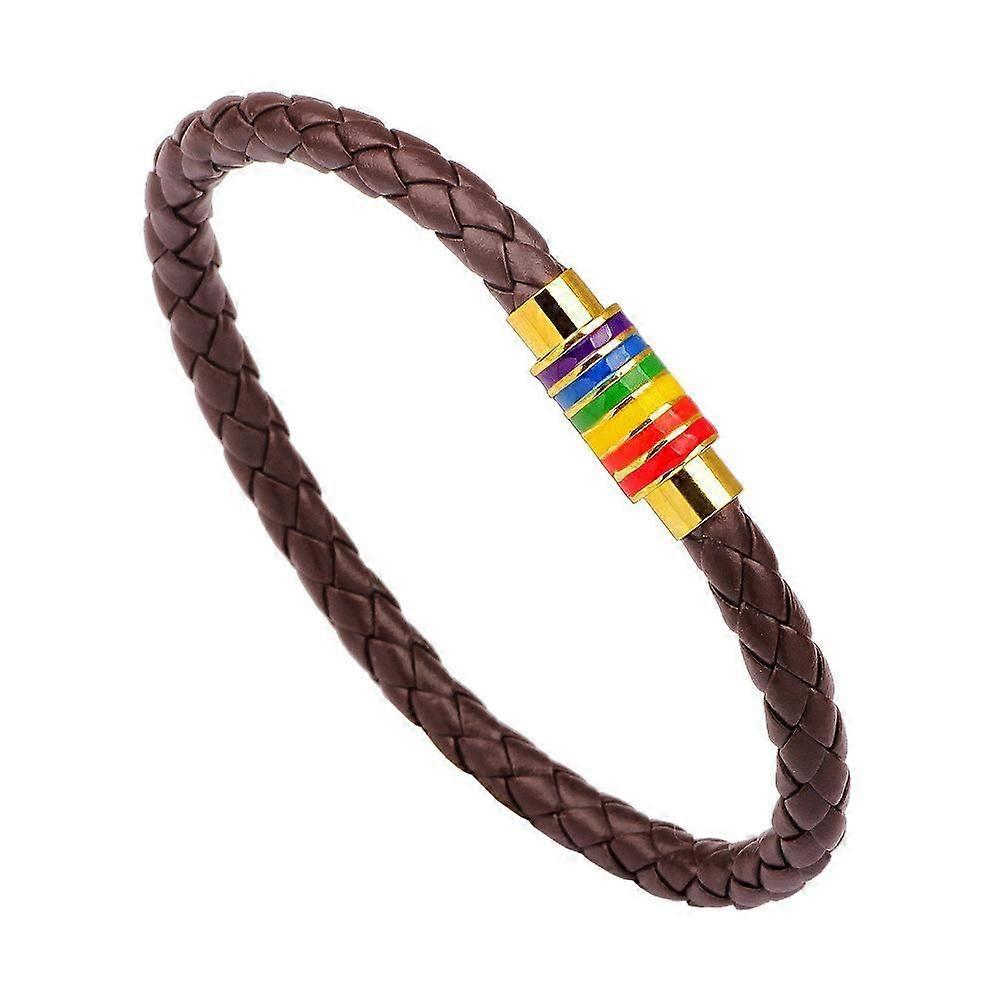 Leather Braided Rainbow Bangle Bracelet