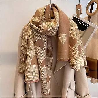 Novo cachecol de cashmere dupla face para o inverno de 2024, com estampa xadrez de corações, longo, grosso e quente, ideal para mulheres que usam hijab ou estola.