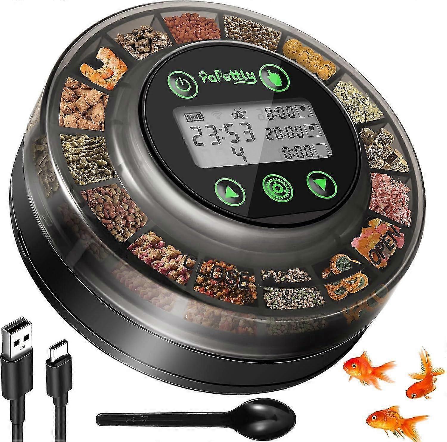 Automatic Fish Feeder for Aquarium, Automatic Fish Feeder with Timer, Automatic Feeder, Rechargeable Fish Feeder with USB Cable, LCD