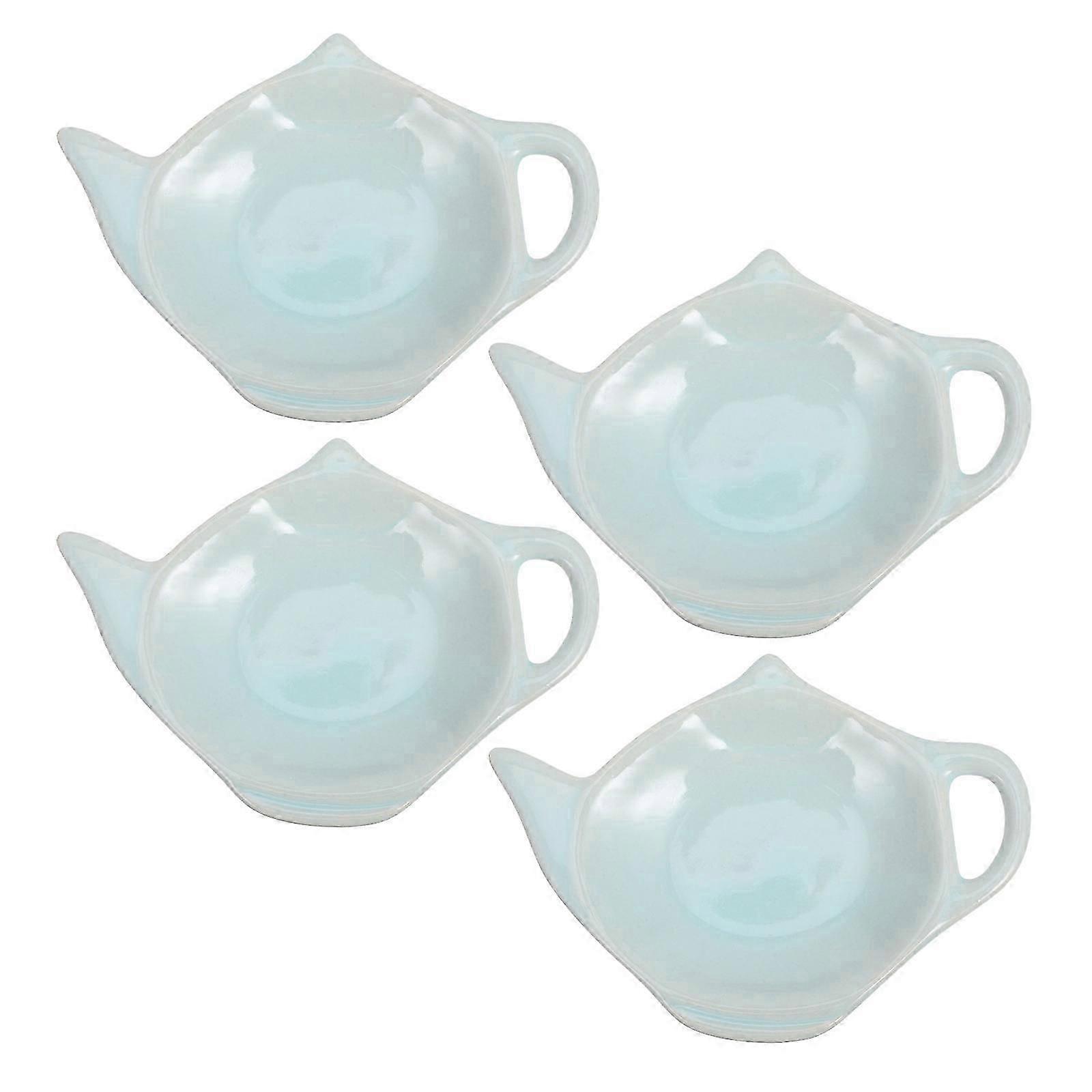 Ceramic Tea Bag Holder Set, 4Pcs, Sky-blue, For Kitchen