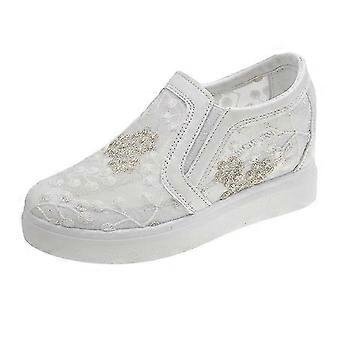 Scarpe con zeppa con plateau per le donne, mocassini in rete floreale con ricamo