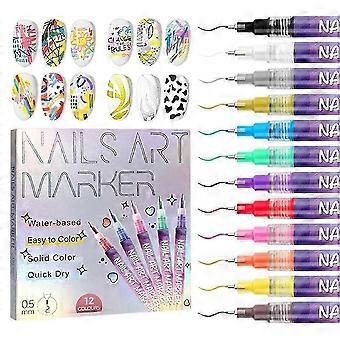 12 couleurs stylos Nail Art ensemble Marqueurs d’ongles imperméables pour les conceptions de bricolage Nail Art pour peindre les ongles
