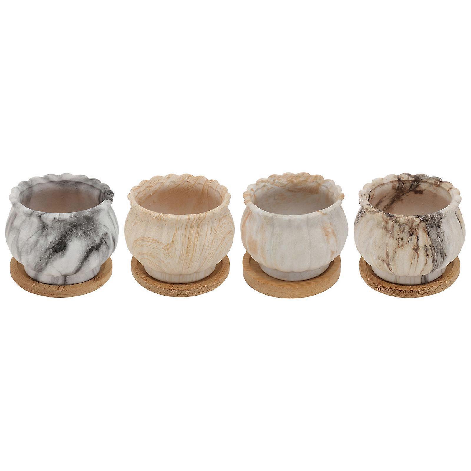 Ceramic Flowerpot for Decor with 4Pcs Simple Succulent Pots Assorted
