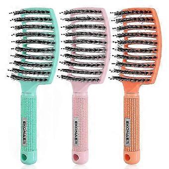 3 Pack Vented Quick Drying Massage Blow Detangler Brush,boar Bristle Hair Brush Set-curved,detangling Hair Brush For Women Long,thick, Thin, Curly(gre