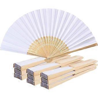 10 stk Iave Paper Fan Hand Fan - Hvit kinesisk håndvifte tre og bambus stoff