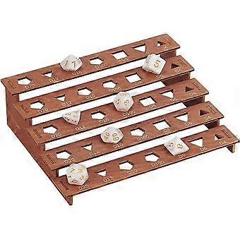 5-Tier Wooden Dice Holder 7.4x5.9x2.2inch Display Rack Coconut Brown Storage Shelf Holds 35Pcs Dice Display Stand for Tabletop Gamers Dice Collectors