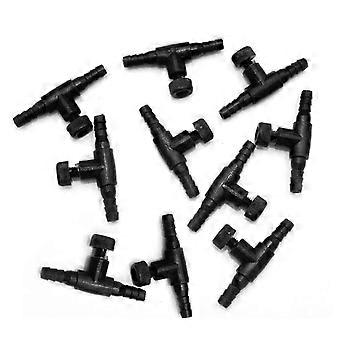 10-Pack Control for Valve Aquarium 2 Way Air Line Regulator Connector for Fish for Tank Air Pump Volume Control Durable Black