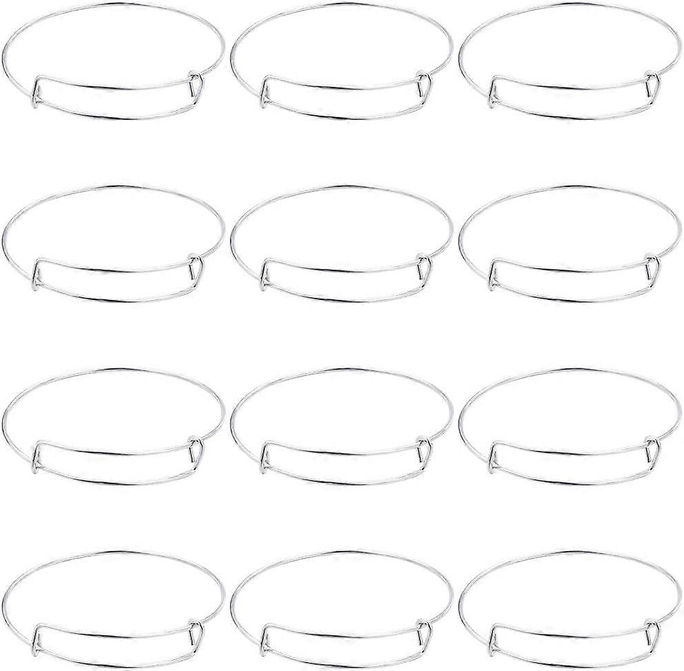 12Pcs Expandable Bangle Bracelets Stainless Steel Expandable Wire Bangle Matte Adjustable Blank Metal Stackable