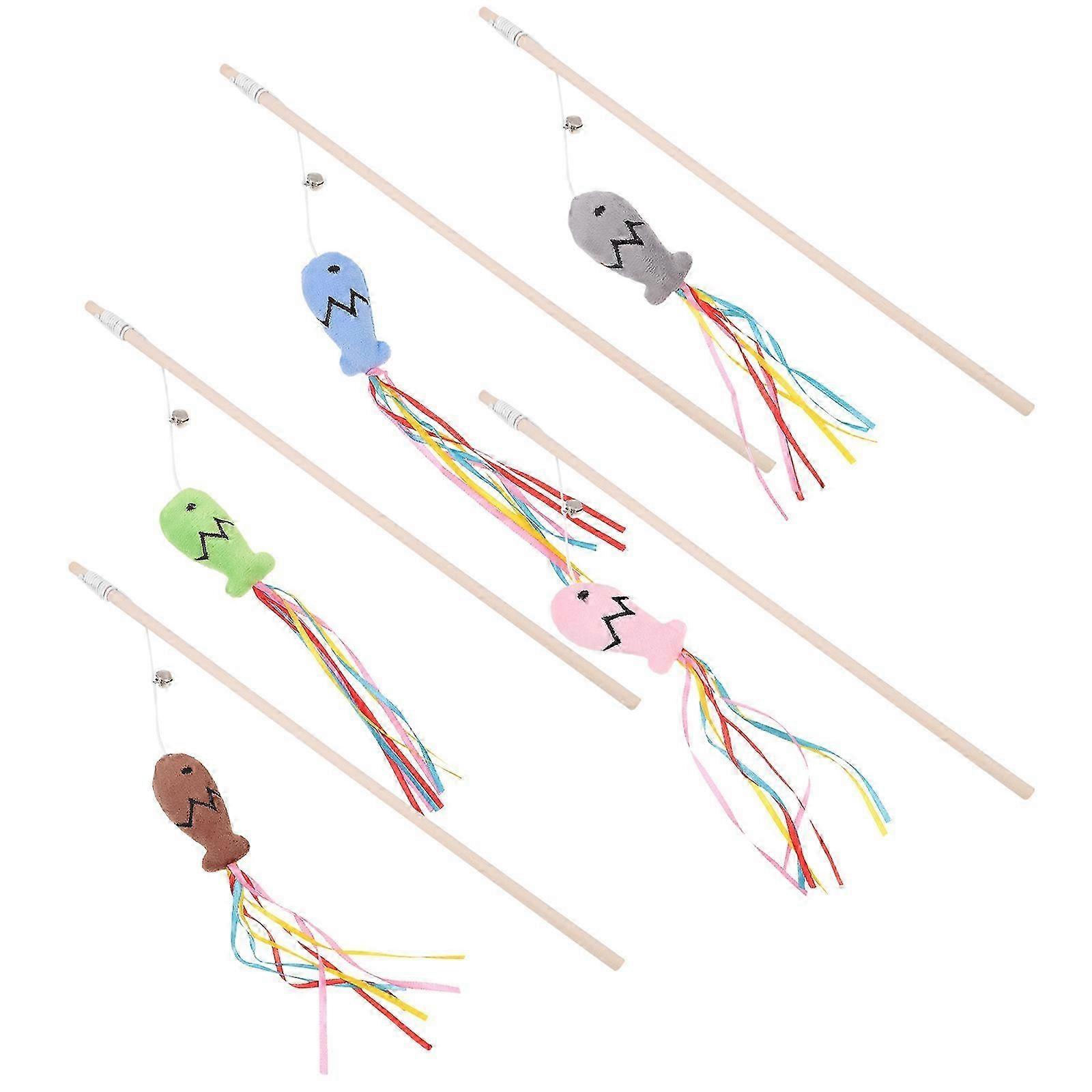 Pet Teasing Stick for Cat Training and Interactive Playtime Coffee 5Set