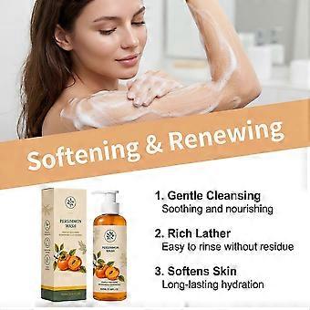 Sabonete Líquido Desodorizante Corporal de Caqui 100ml, Sabonete Líquido Suave de Limpeza Profunda com Extrato de Caqui para Homens e Mulheres