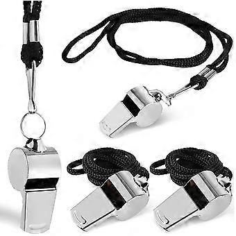 Stainless Steel Coach Whistles with Lanyard, 4 Pack, Loud Crisp Sound for Referees, Coaches, Officials, Emergencies