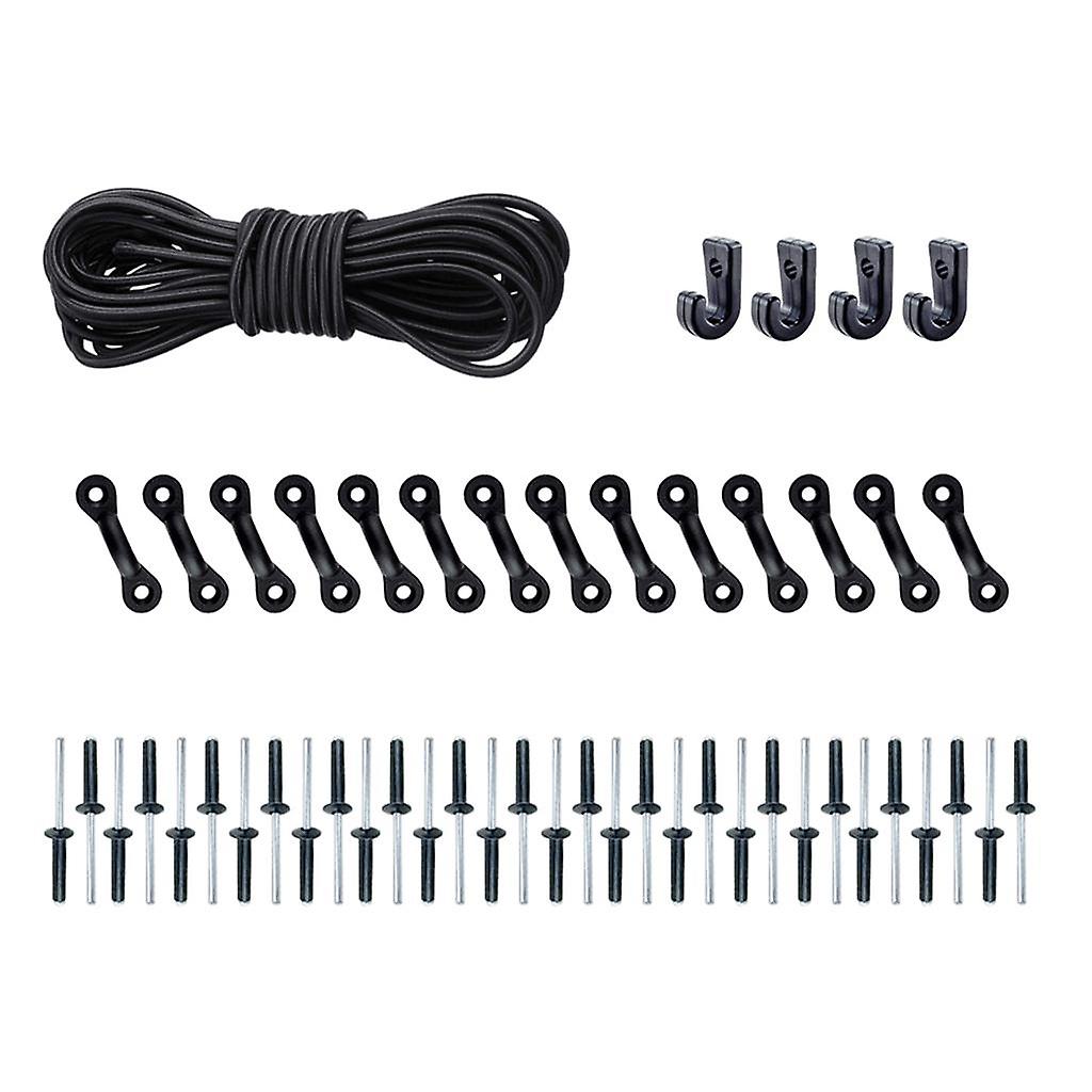 Kayak Deck Rigging Kit: Bungee Cord + J Hooks + Tie Down Pad Eyes + Rivets