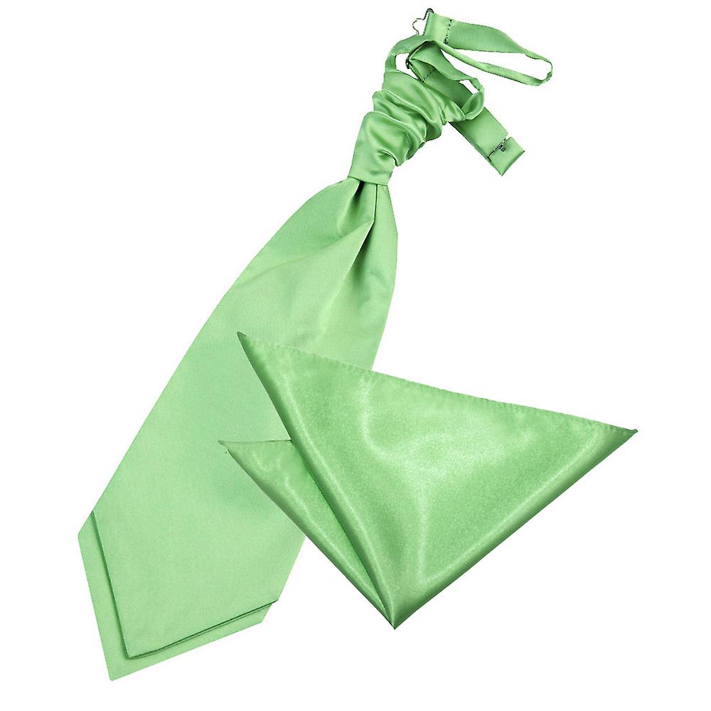 Lime Green Plain Satin Wedding Cravat and Pocket Square Set