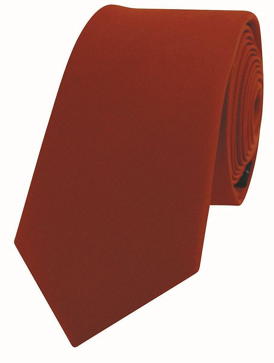 David Van Hagen Luxury Thin Satin Silk Tie - Burnt Orange