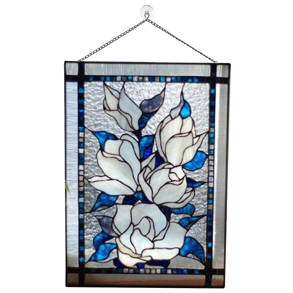 Stained Rectangle Window Panel Wall Decor White flowers