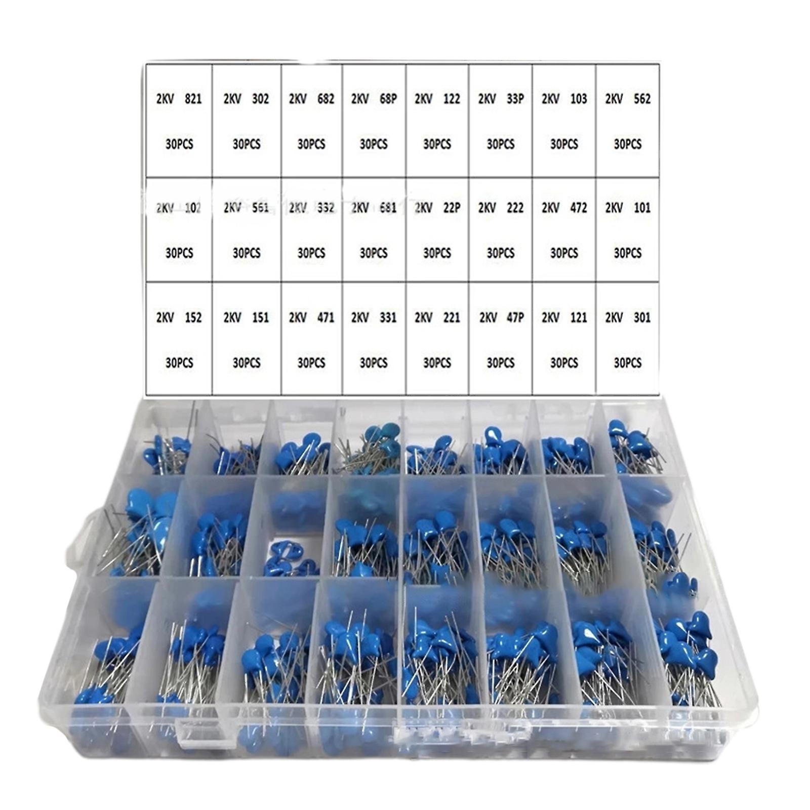 Ceramic Capacitor Assorted Kit 24 Values 22PF-821PF with Box 2KV 2000V 720PCS