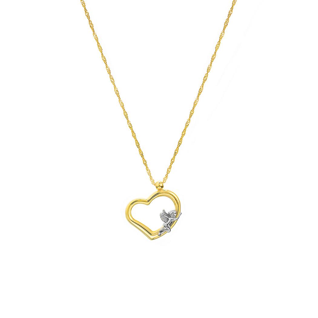 Colar com pingente de anjo da guarda em ouro amarelo e branco 14k com coração, 43 cm (17 polegadas), para mulheres.