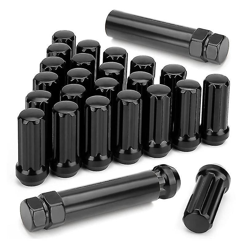 M14x1.5 Wheel Lug Nuts, 24 Pieces 14mmx1.5 7 Spline Drive Awl Cone Lug Nuts 2inch Long Black with 2