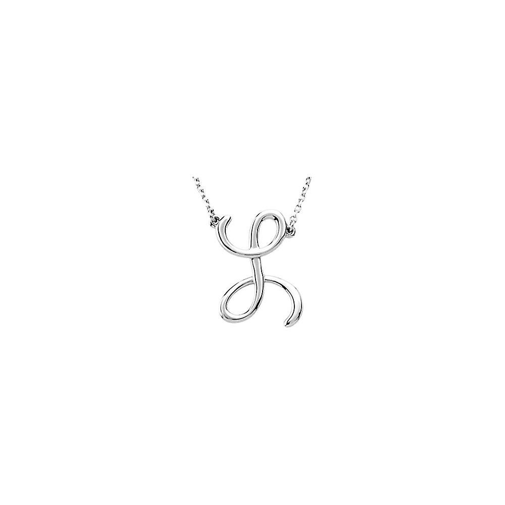 925 Sterling Silver L 16 Inch Polished Script Letter Name Personalized Monogram Initial Necklace Pendant-Necklace for Wo