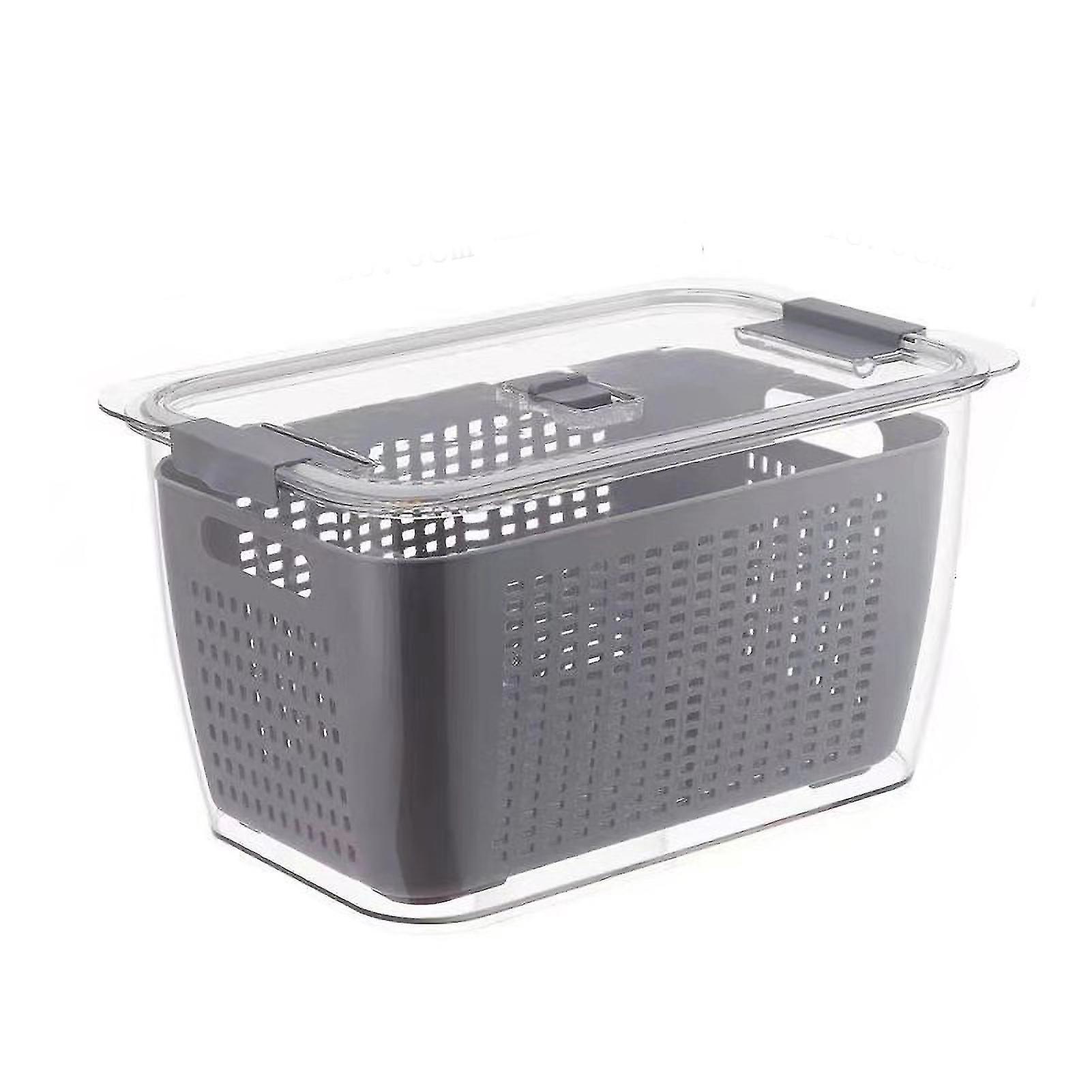 Draining Basket 2 Layer Japanese Style Kitchen Refrigerator Vegetable Storage Box with FilterGray L 4.5L