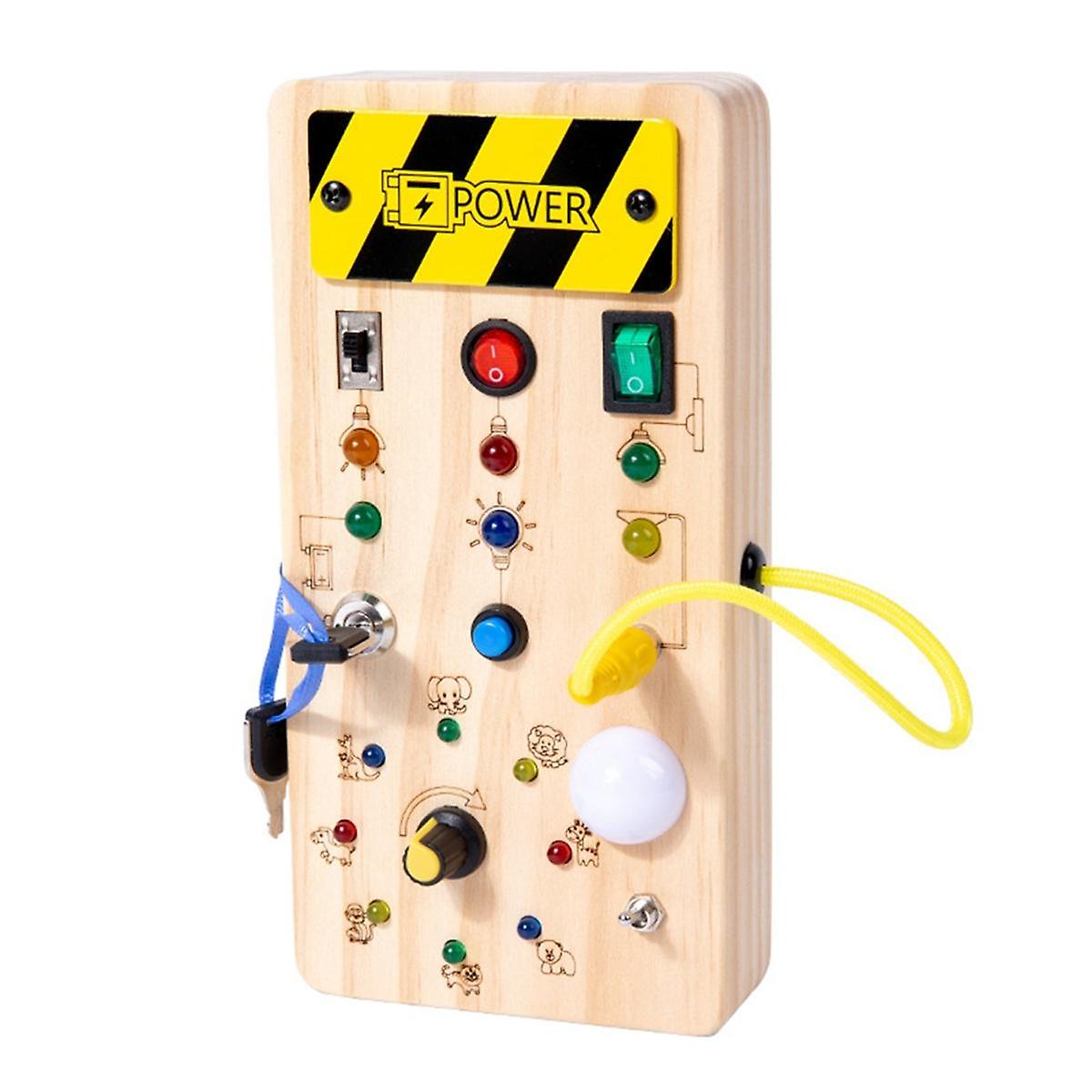 Animal Baby Wooden Busy Board with LED Light Sensory Educational Toys for Toddlers 1-3Y Toggle Swit