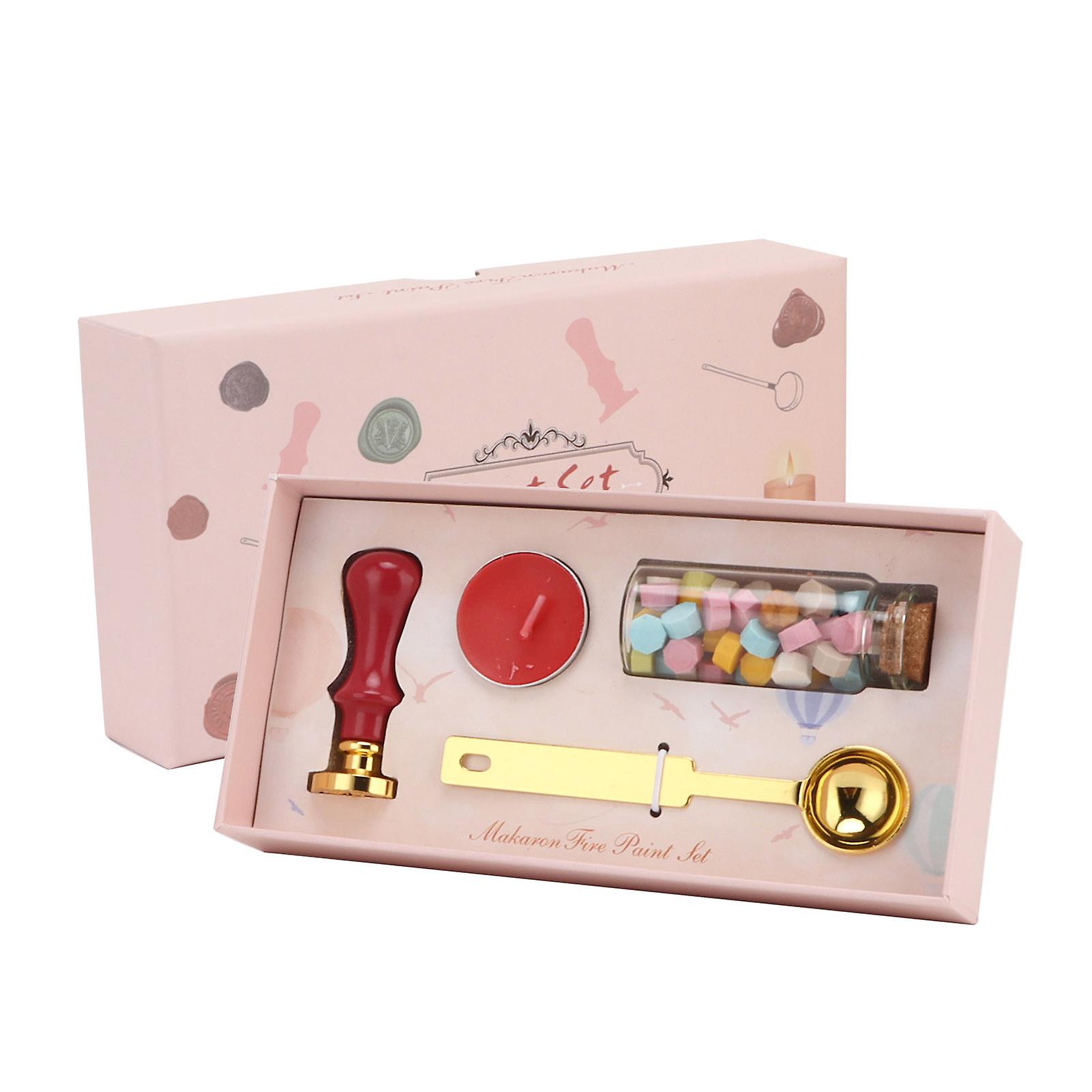 Wax Seal Stamp Kit Clear Pattern Macaron Color Vermillion Handle
