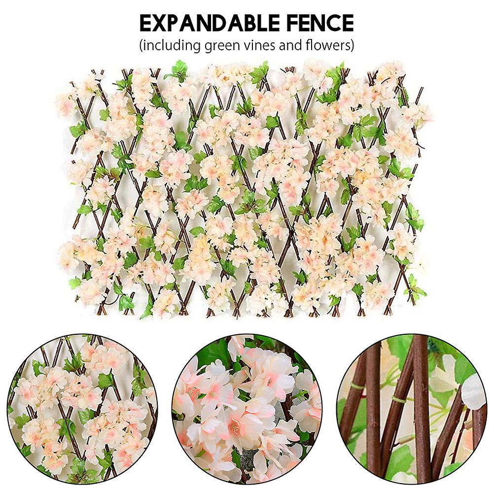 Wooden Retractable Fence Expanding Fence Hedge With Artificial Flower Leaves Garden Decoration Trellis Screen