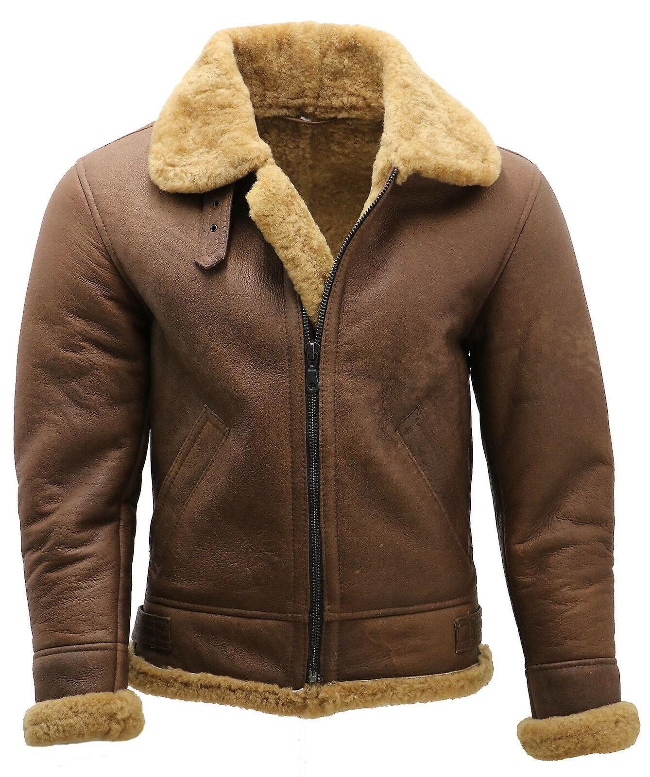 Infinity Leather Men's Ginger Brown Brown B3 Sheepskin Bomber Leather Jacket 5XL