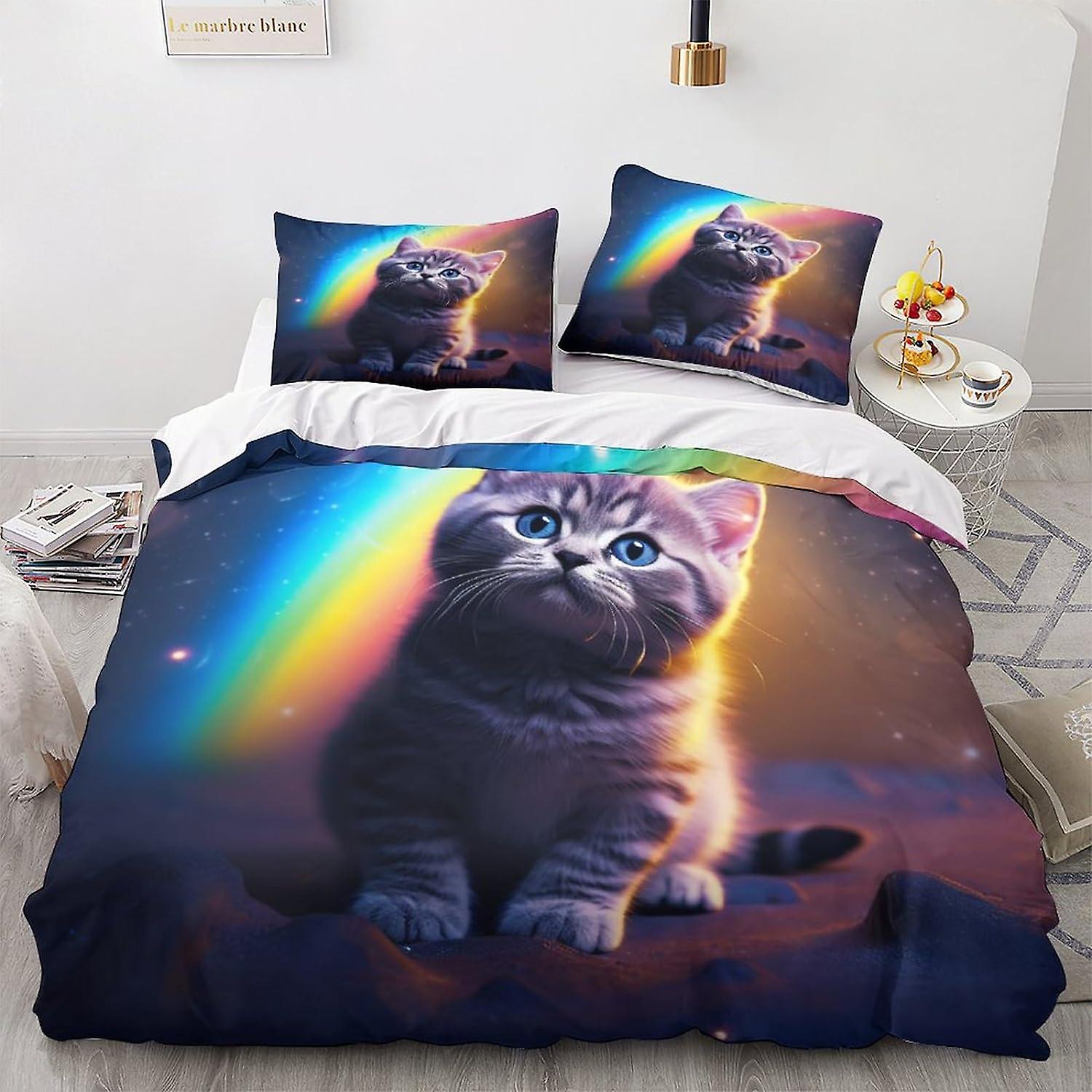 LikeEj Cat Copripiumino Set 3D Modello Animale Printe Biancheria Da Letto Trapunta Copripiumino Set, Morbida Microfibra Carino Kitty Trapunta Copri Doppio