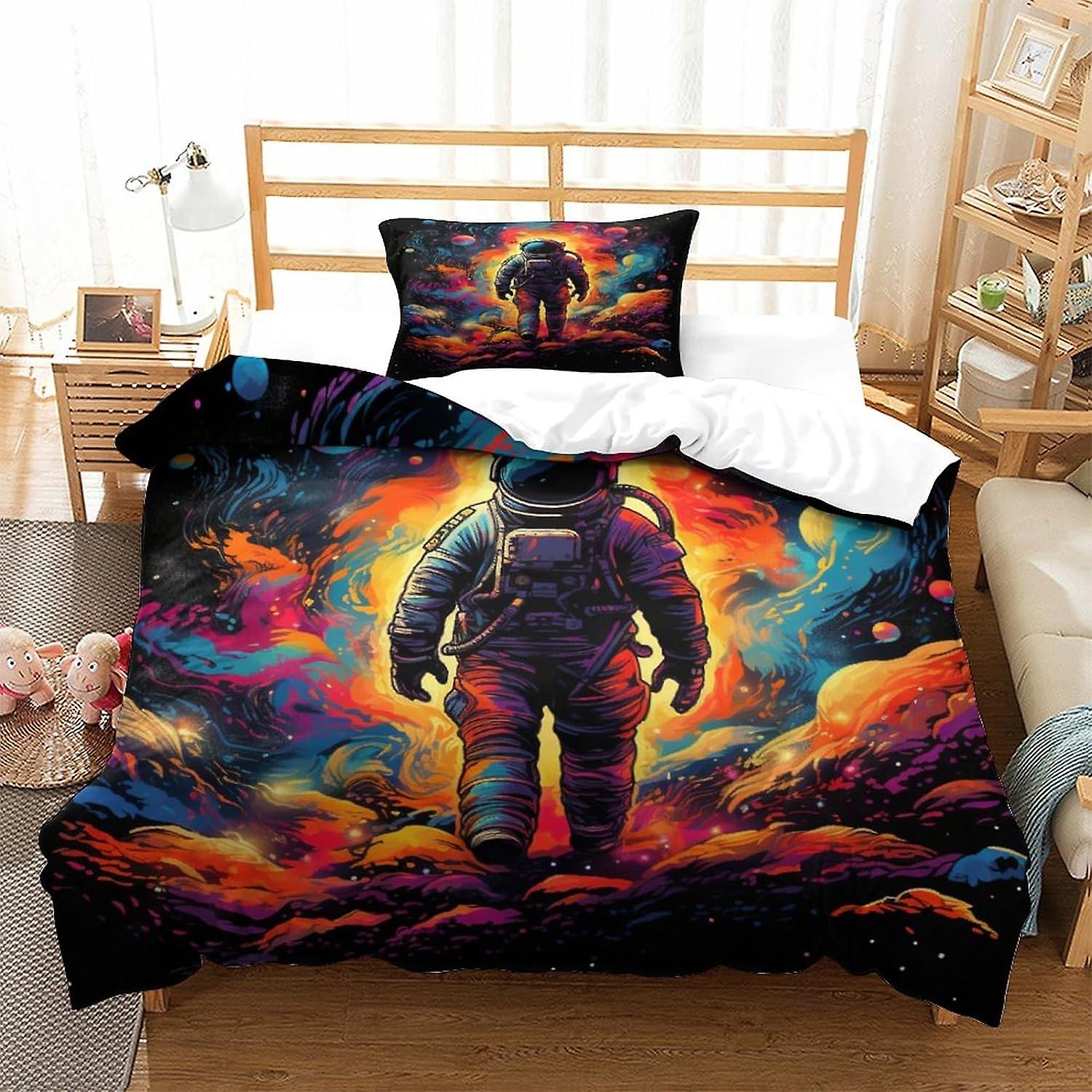 3D Astronauter Påslakan Stygn Sängkläder Kosmiskt landskap Utskrift Täcke Täcke med örngott Fars dag Sängkläder Gåvor Singel