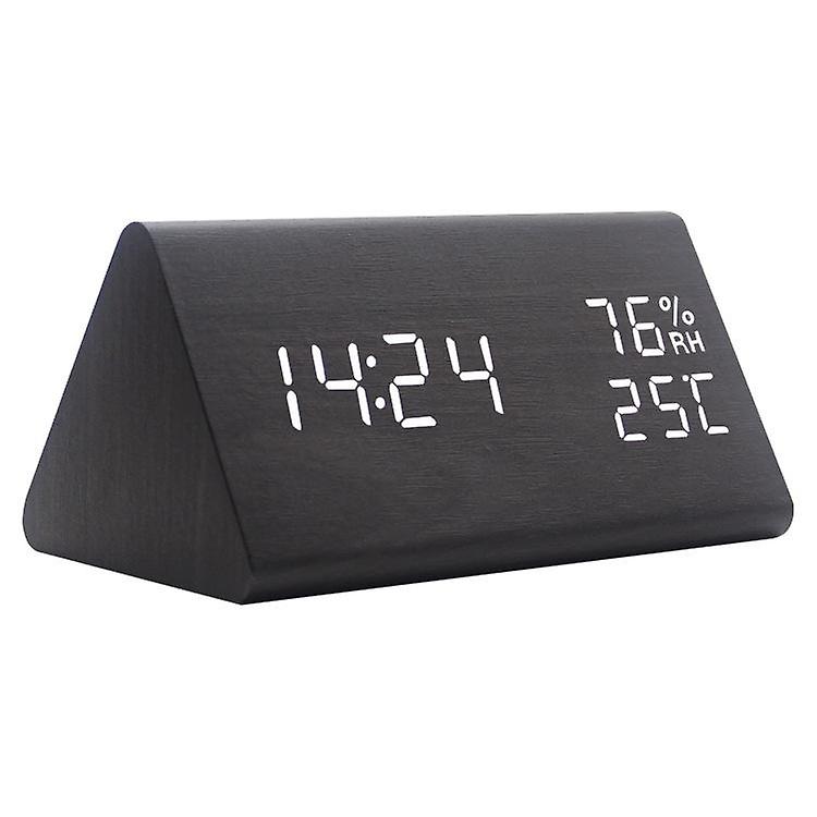Wooden Alarm Clock Show Time Date Temperature Humidity