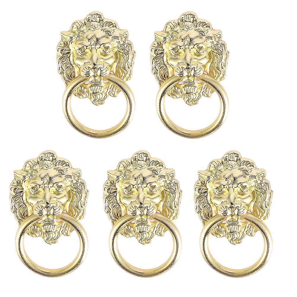 5pcs Lion Head Pull Handles Cabinet Pull Knobs Zinc Alloy Rings Pull Handles