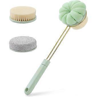 Shower Back Brush Long Handle Sponge Shower Flower Pumice Foot 3 in 1 Bath Accessories (Light Green)