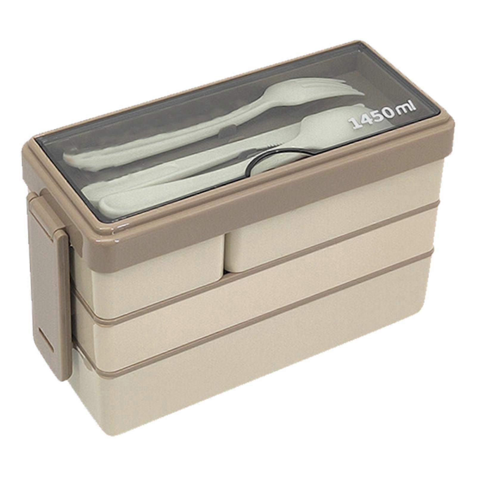 Khaki Bento Box Adult Lunch Box 3 Layers Stackable Lunch Container with 4 Compartments for Work School Picnic