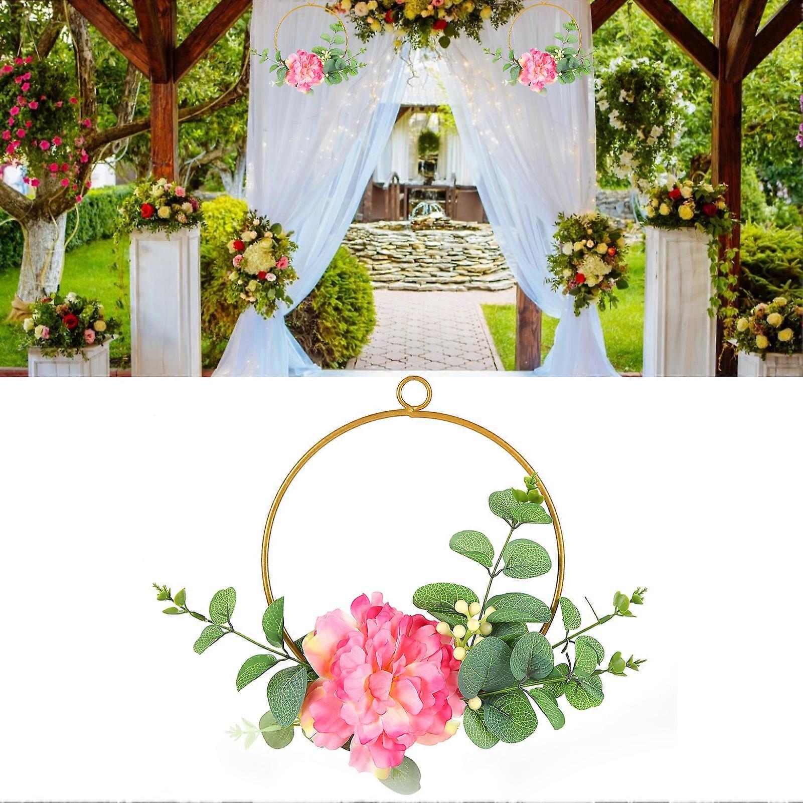 Floral Hoop Wreath, Artificial Floral Garland with Rose Flowers