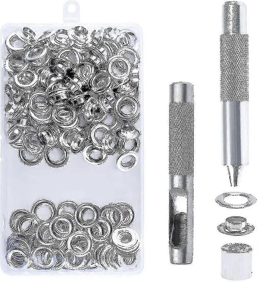 100pcs Sets Eyelets 14mm Grommet Kit Eyelets Tools Metal Grommet Eyelet Kit With Eyelet Tools For Canvas Tarp Tent Repair Silver-AM