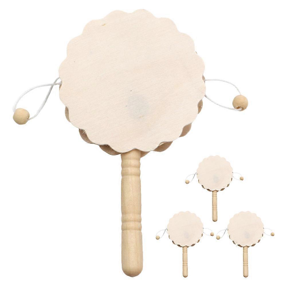 4pcs Unfinished Wooden Rattle-drum Shaking Rattle Drum Wooden Diy Painting Rattle Drum