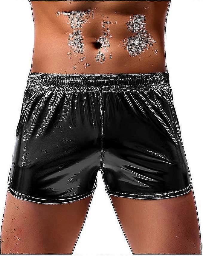 Men's Sexy Metallic Shiny Boxer Shorts Sparkly Rave Hot Short Pants With Pockets