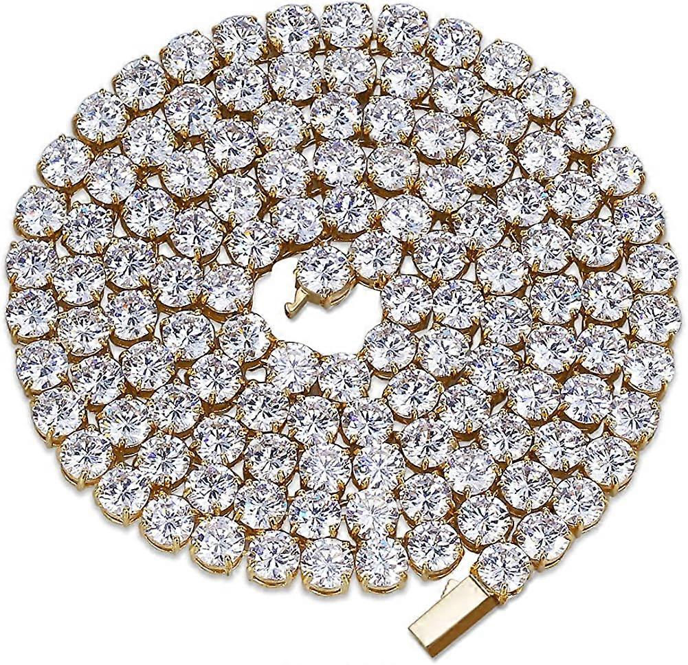 18k Gold Plated 1 Row 6MM Lab Simulated Diamond Iced Out CZ Chain Men s Hiphop Tennis Choker Necklace Chain