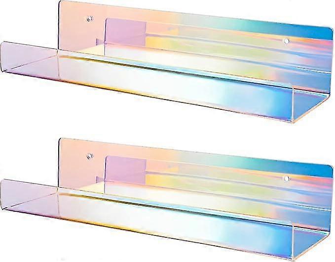2 Pcs Rainbow Color Wall Mounted Clear Acrylic Floating Bookshelf, Attom Tech 15 Inch Thick Invisible Wall Shelf Bookshelf Children's Book Display Rac