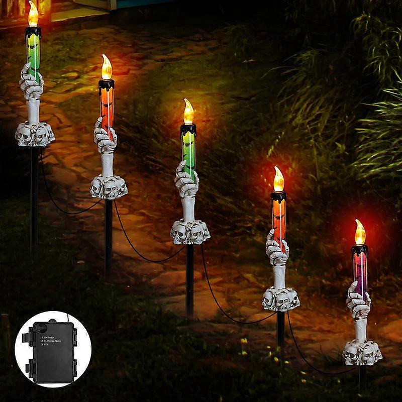 5 Pack Skeleton Ghost Hands Pathway Lights for Halloween, LED Skull