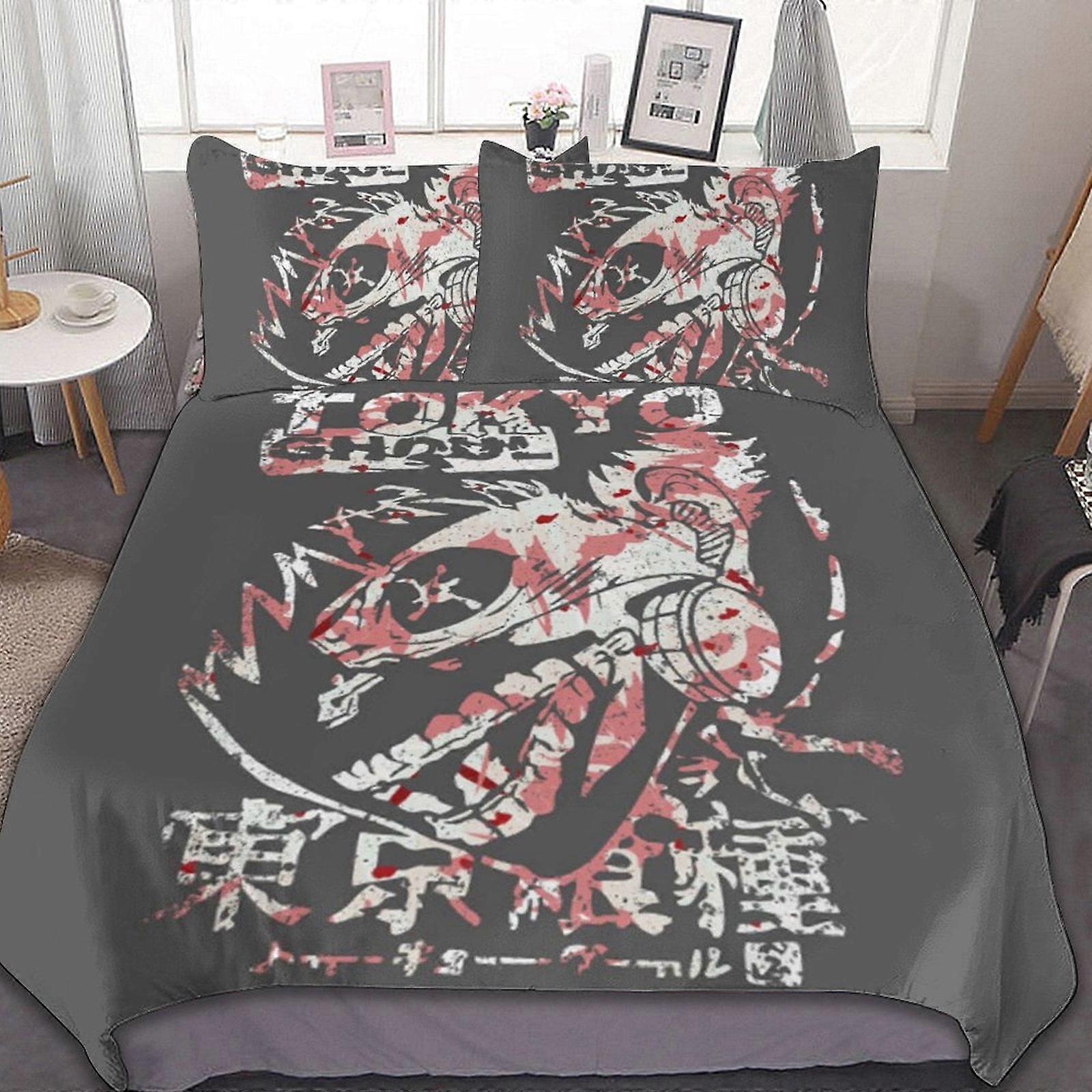 d408 أنيمي طوكيو الغول كين كانيكي 3 قطع مجموعات مفروشات أطقم لحاف ناعمة ديكور هدايا غرفة نوم مع 1 غطاء لحاف 2 أكياس وسادة fv408