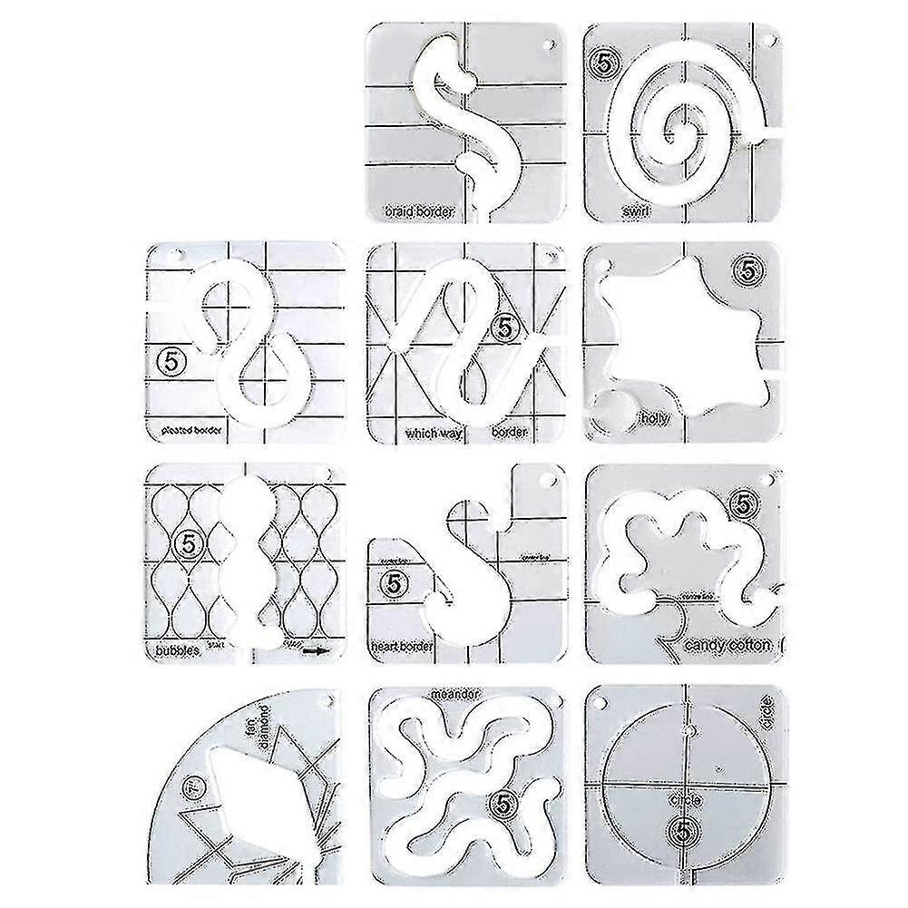 11pcs Free-motion Quilting Template Set-sewing Ruler & Clear Mark Acrylic Ruler & Ironing Ruler For