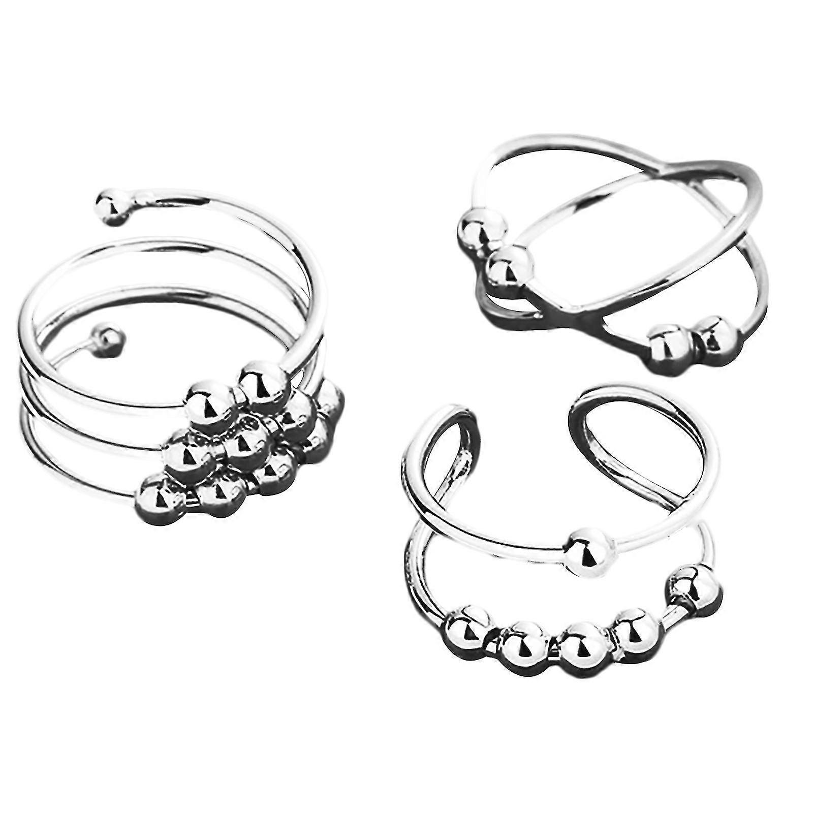 3pcs Anxiety Rotating Rings Turnable Bead Alloy Decompression Ring Open Rings