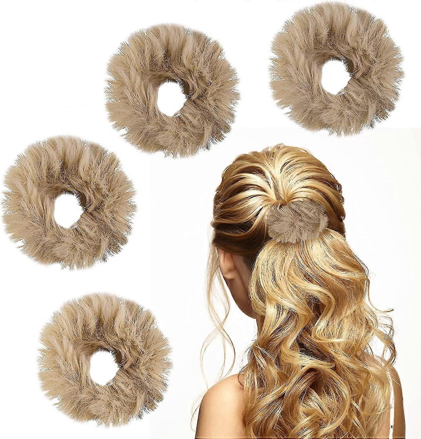 4 Pcs Elastic Hair Bands Plush(light Brown)