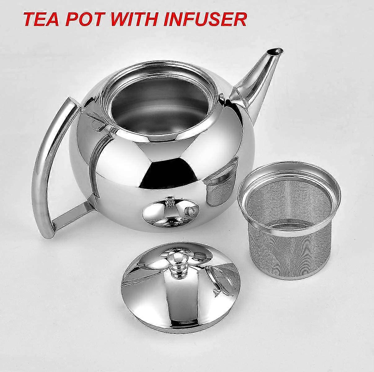 Teapot With Infuser Loose Tea Leaf 2 Liter Stainless Steel Tea Pot Coffee Water Small Kettle Filter Set Warmer Teakettle Compatible With Stovetop Indu